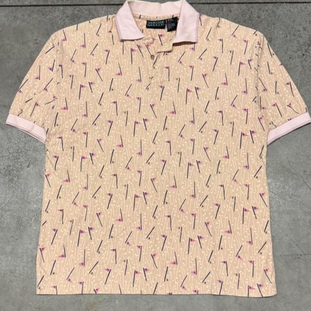 Vintage 90s Jantzen Golf Men's Golf Polo Flag Pattern Sz Large
